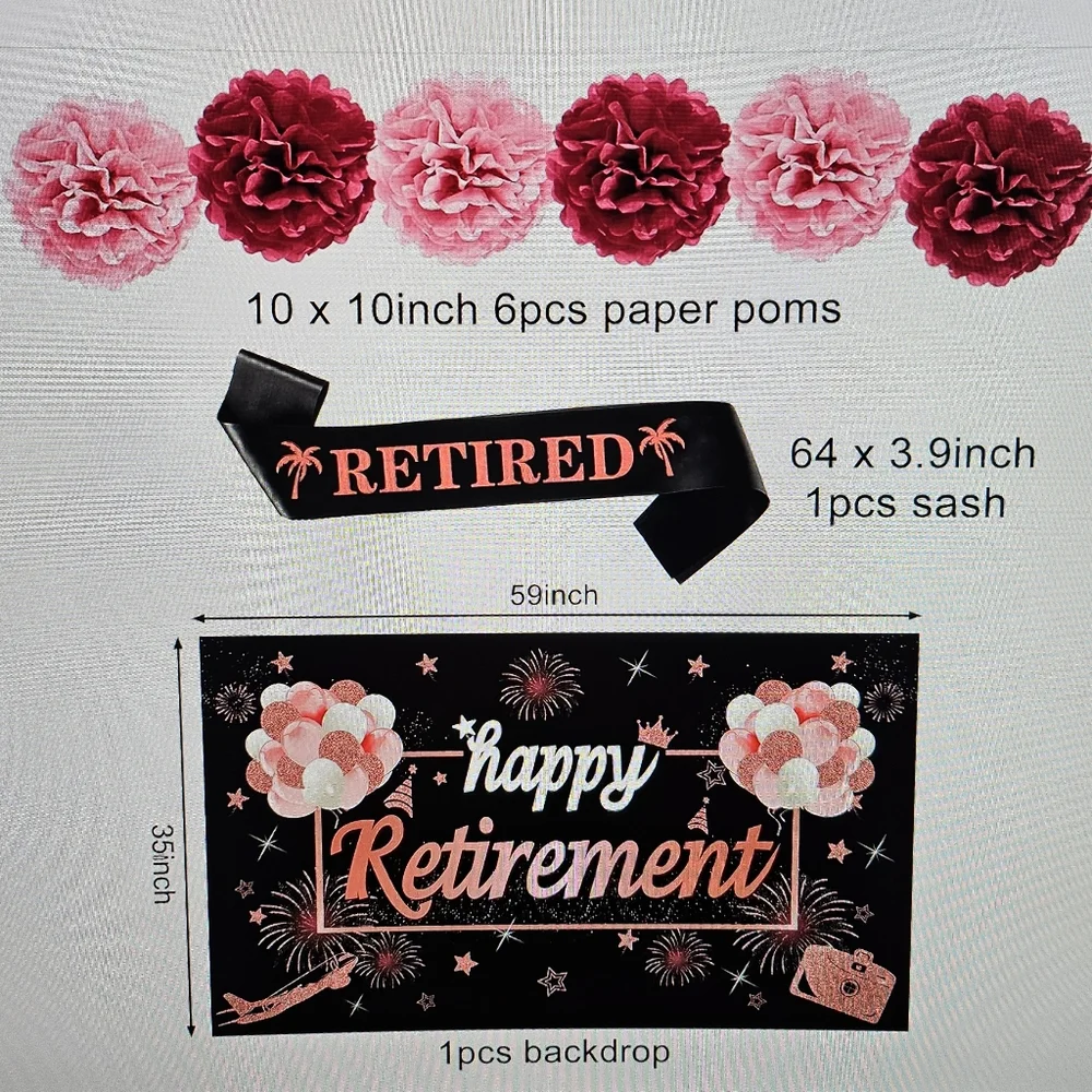 Happy Retirement Kit Women Office Decoration Rose Gold Black Party Supplies Set